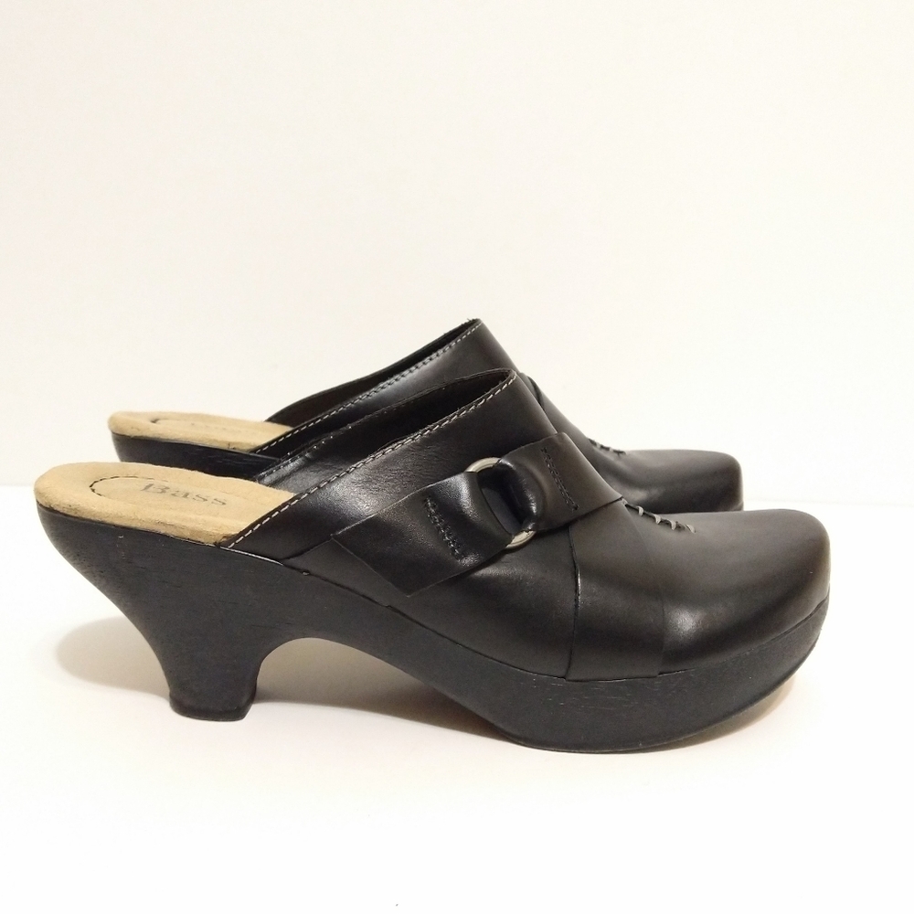 Bass Leather Casey Style Black Mules/Clogs Size 8